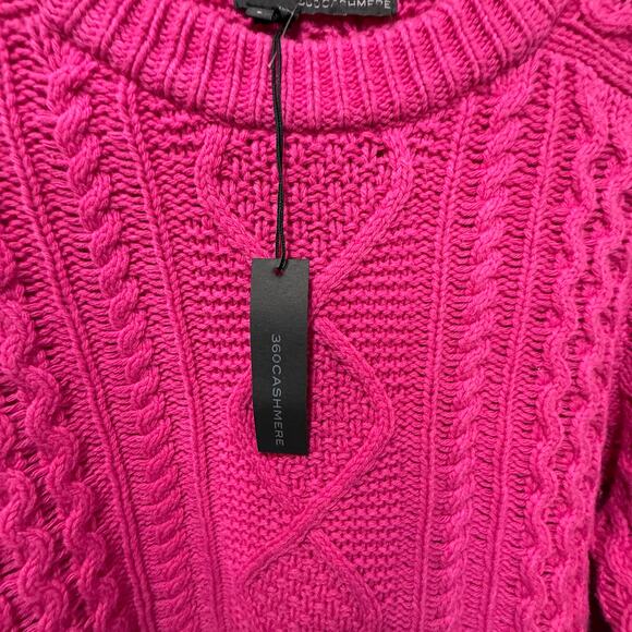 360 Cashmere NWT Anna Sweater Cable Knit Chunky Wool Blend Magenta Pink Sz Sml - Picture 9 of 14
